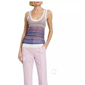 Veronica Beard NWT(XL)colorful sheer striped round neck viscose/polyester tank